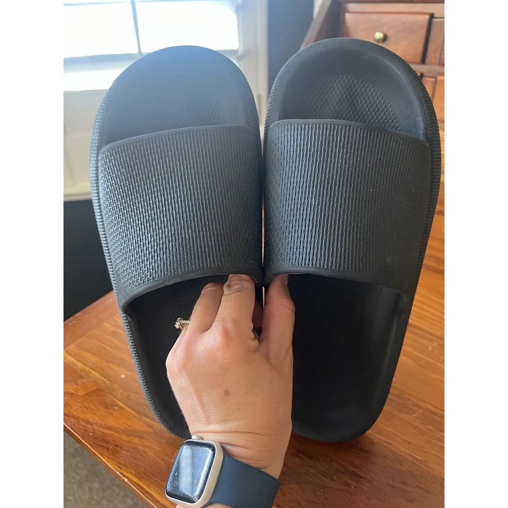 Black Cloud Slides Thick Platform EVA Foam Comfort Sandals Pillow Slides Mens 10
